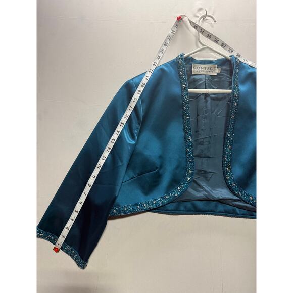 Montage by Mon Cheri Teal Satin Beaded Bolero Jacket Size 18W - Picture 10 of 11